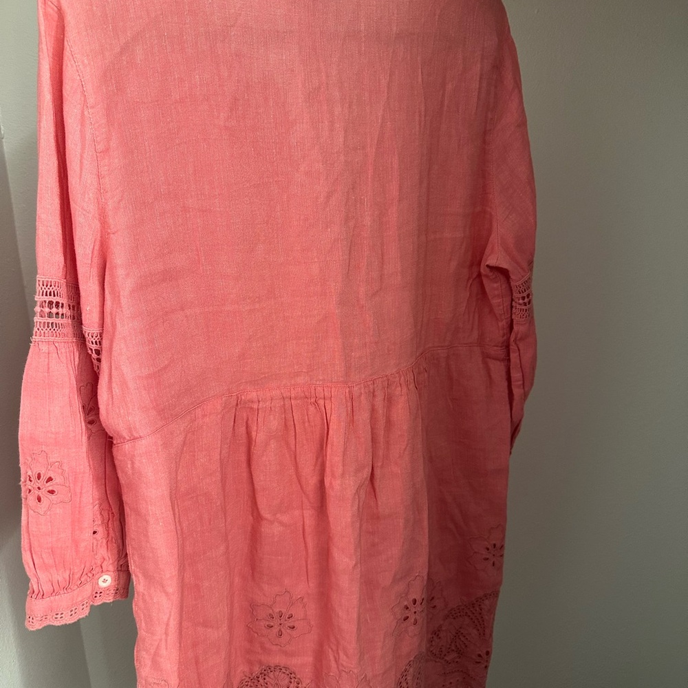Tommy Bahama Pink Linen Blend Eyelet Dress, Sz L - Picture 6 of 7